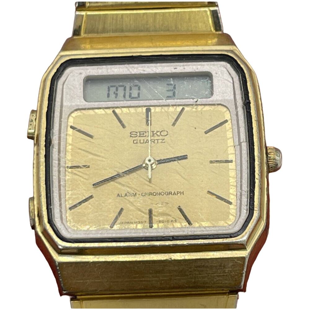 Vintage 1980s Seiko H357-5009 LCD Digital Watch New Battery 7” Running Ana Digi